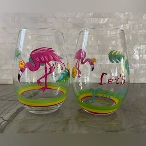 “Let’s Party” Flamingo Stemless Wine Glasses